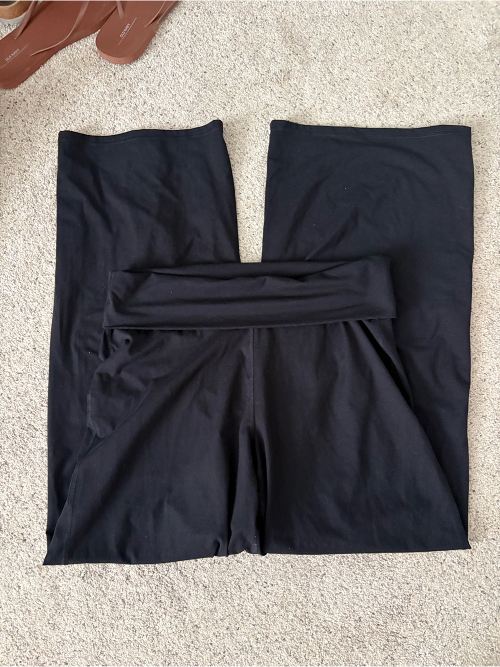 Fabletics Black Fold-Over Waist Wide Leg Leggings - Large Long
